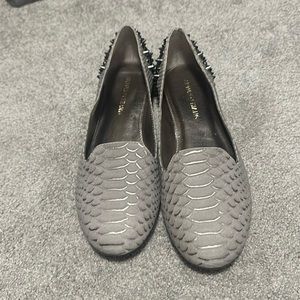 Never worn Arturo Chiang gray flats with studded heels.